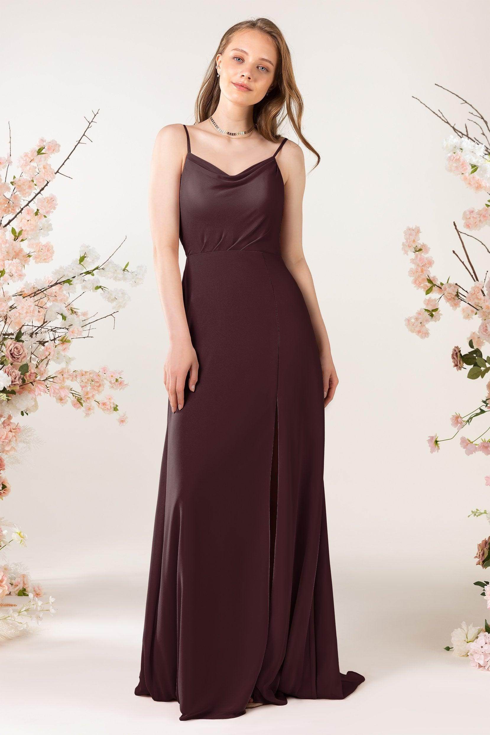 Sheath Sweep-Brush Train Chiffon Bridesmaid Dress CB0457 - COCOMELODY